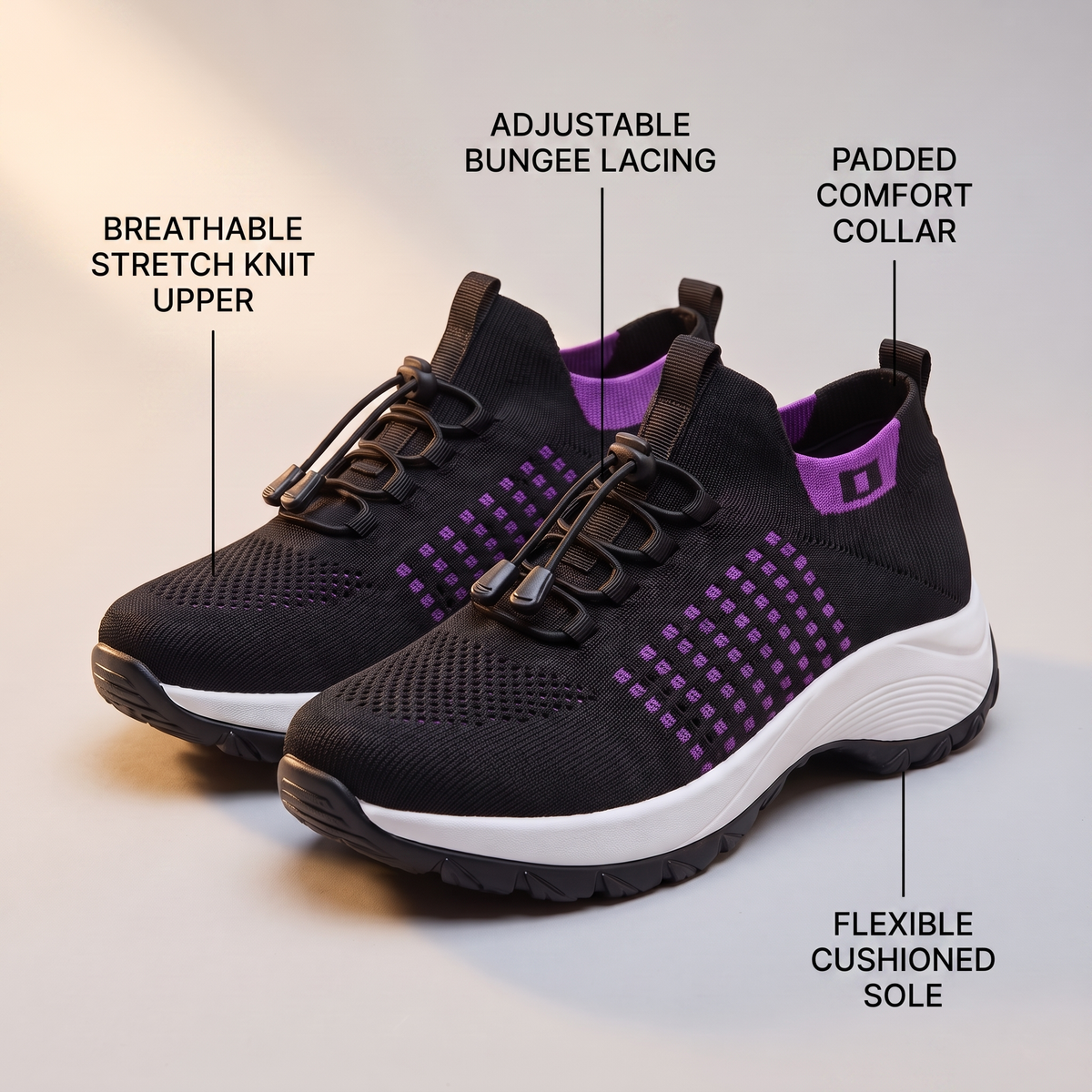 Ainsworth Stretch-Fit Walking Shoes - Grey and Pink