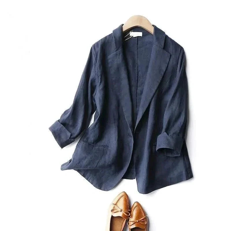 Alena Linen Blazer - Navy Blue