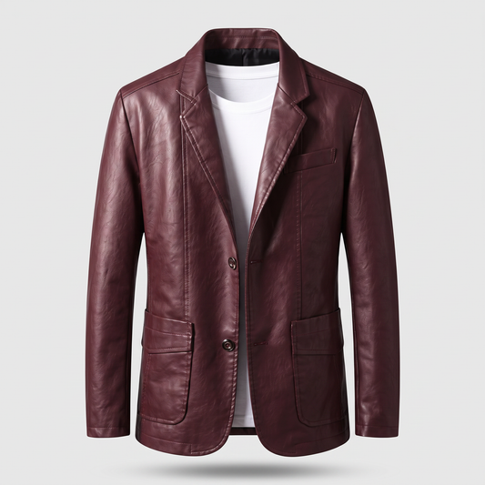 Alessandro Leather-Look Blazer - Burgundy Red