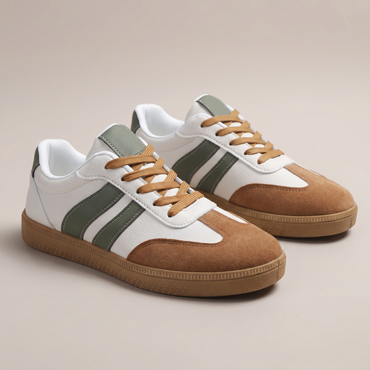 Bijoura Leather-Look Sneakers - White-Green