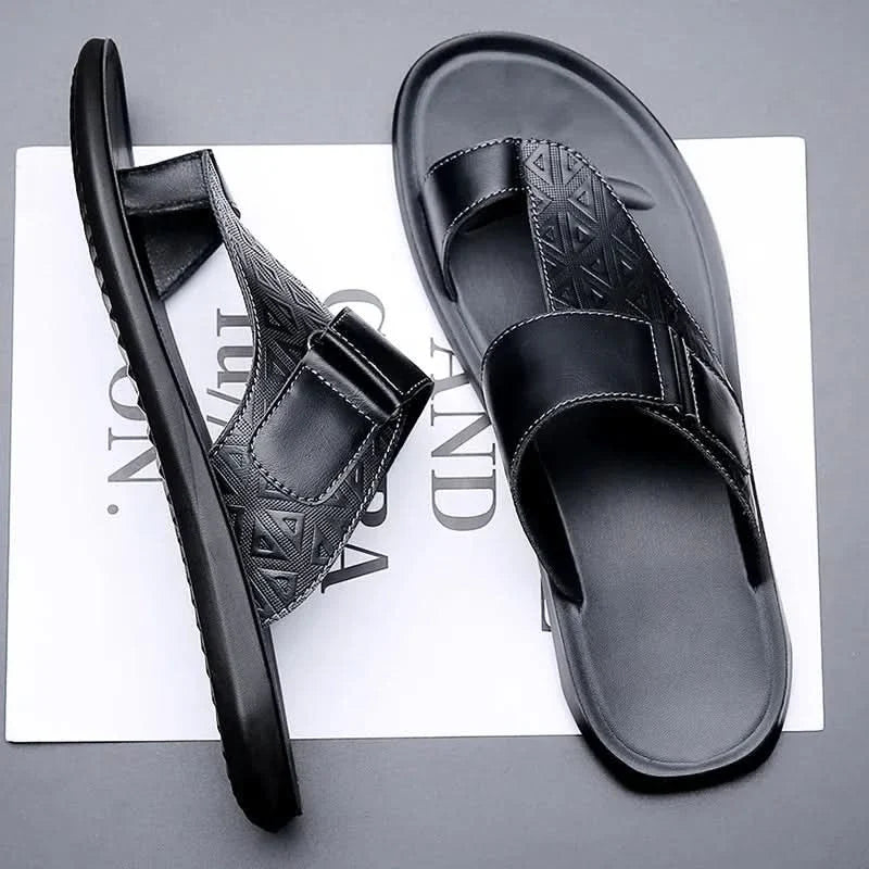 Callen Leather-Look Sandals - Black