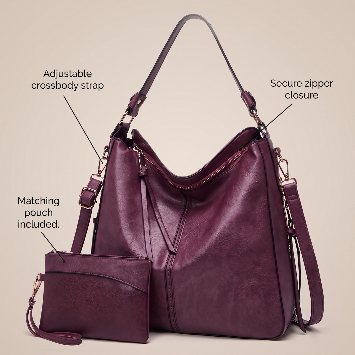 Camellia Leather-Look Hobo Bag