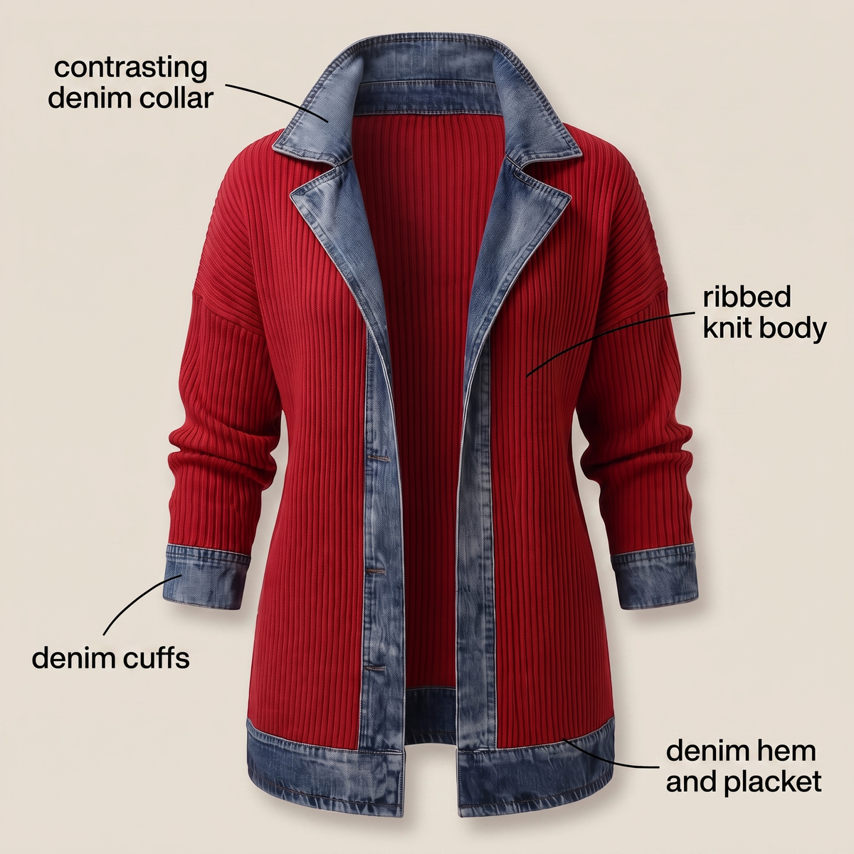 Casual Denim Trim Jacket