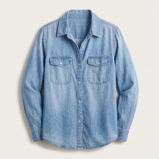 Celeste Button Denim Top - Blue