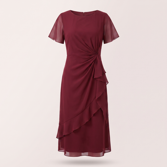Clarisse Soft Flow Waist Dress - Burgundy
