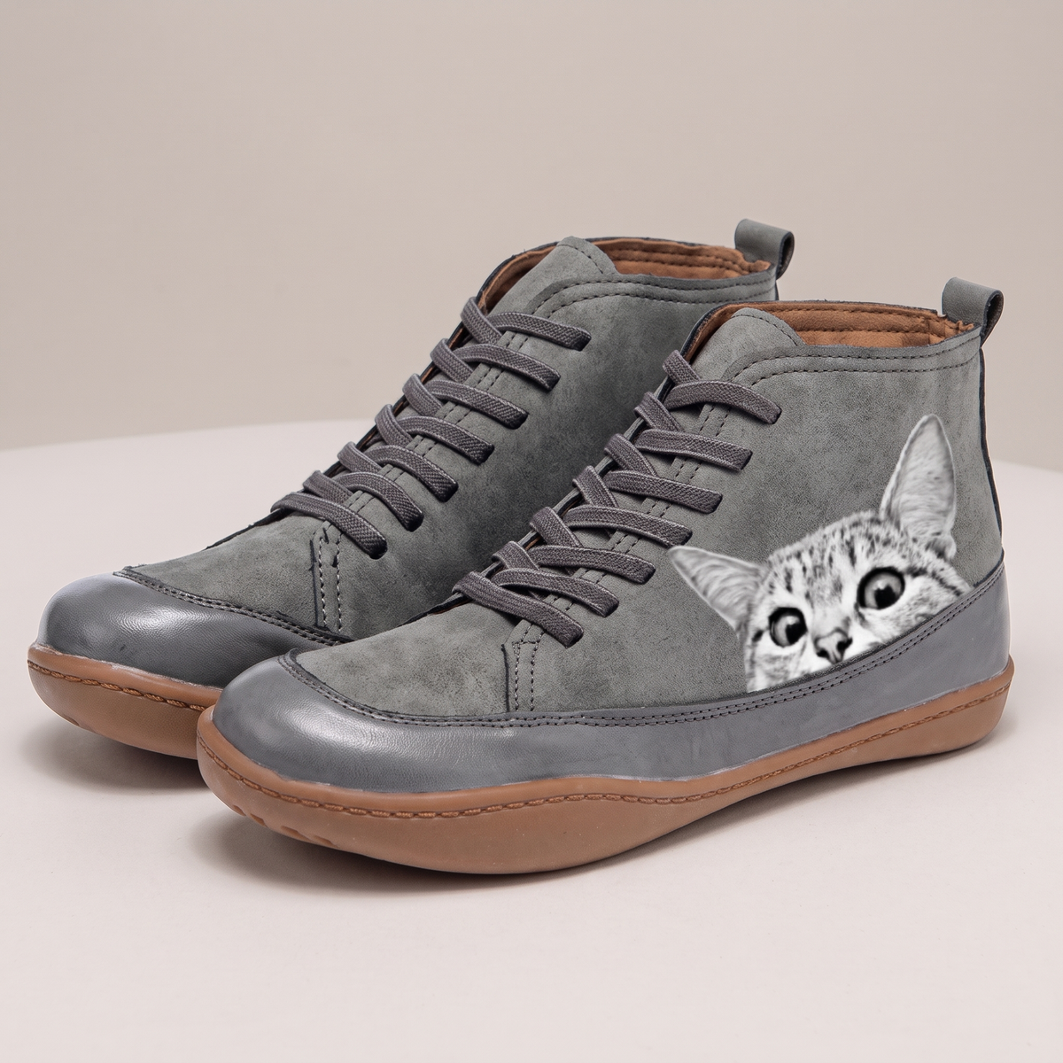 Cleo Feline Leather-Look Boots - Grey