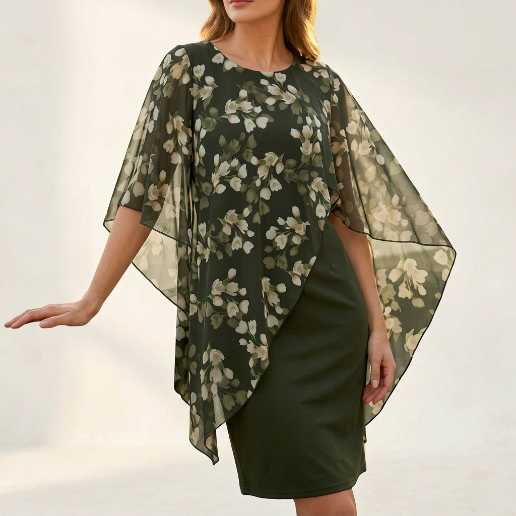 Cosette Floral Layered Dress Set - Olive Green