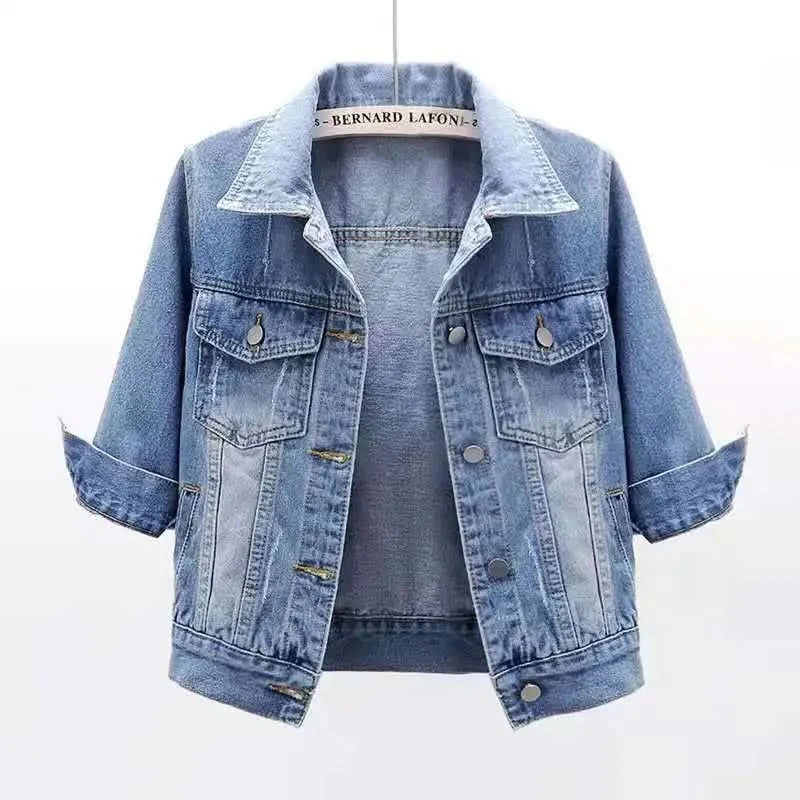 Elodie Colourblock Denim Jacket - Light Blue