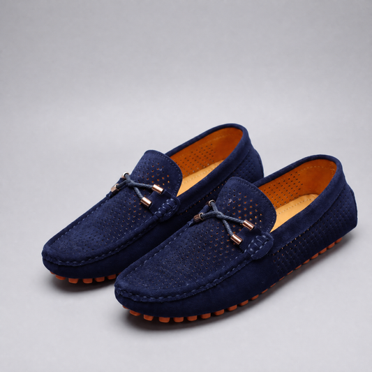 Gianni Perforated Leather-Look Loafers - Blue