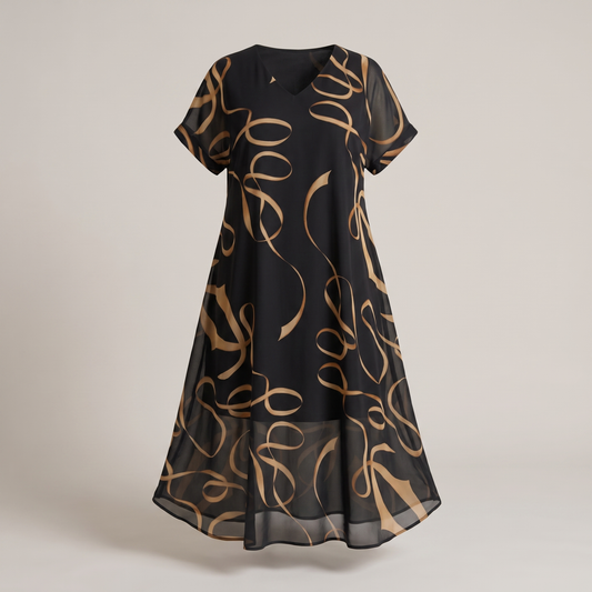 Graceful Short Sleeve Dress - Black