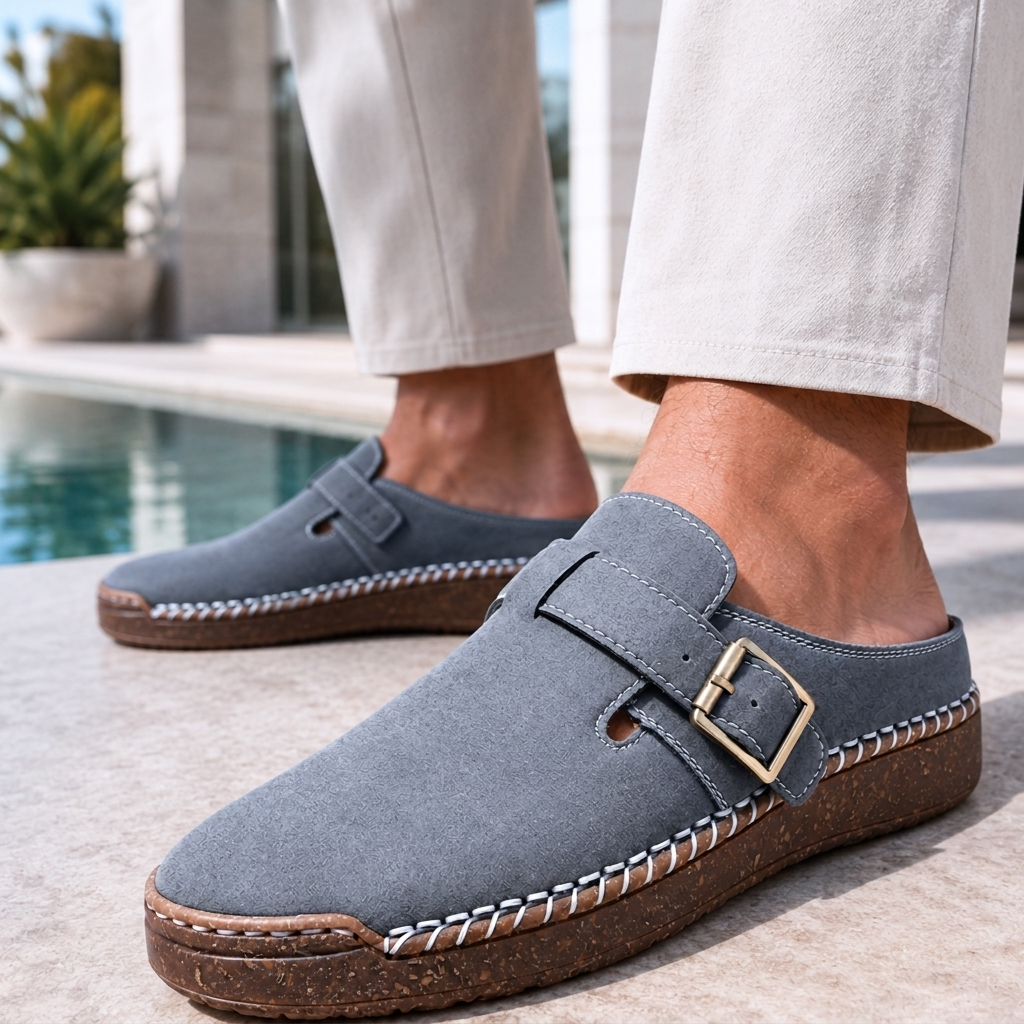 Harbrook Premium Leather-Look Mules - Grey