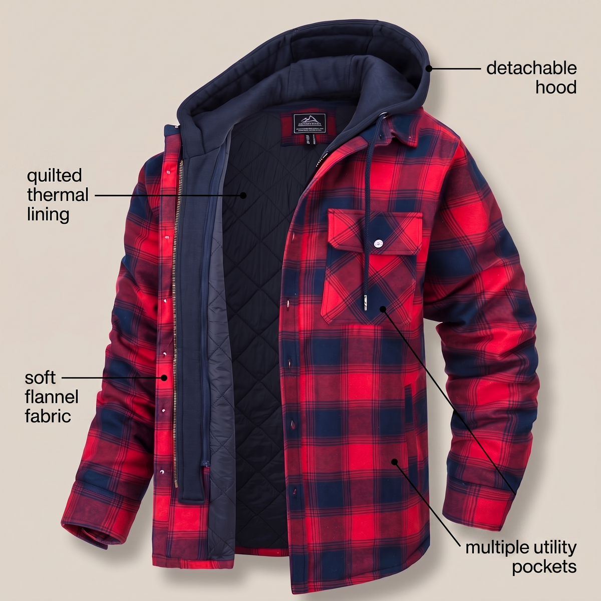 Harry Jacket Flannel with Removable Hood