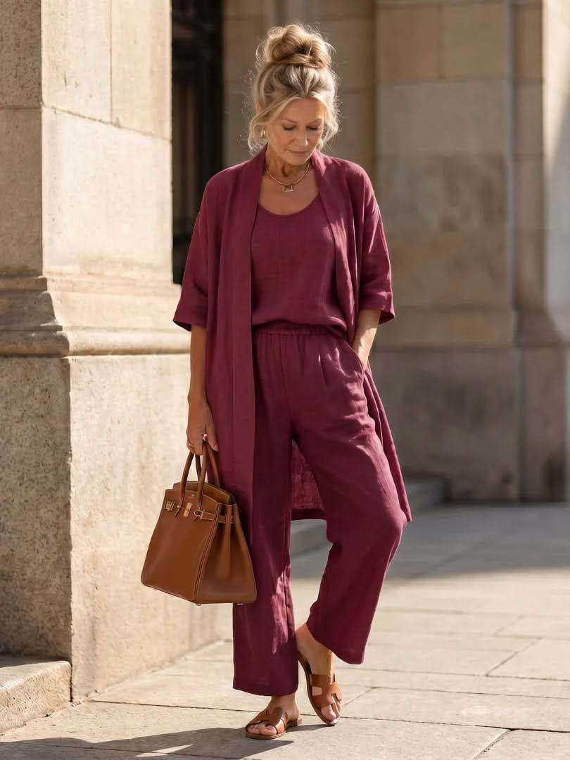 Imogen Lightweight Cardigan Set - Burgundy