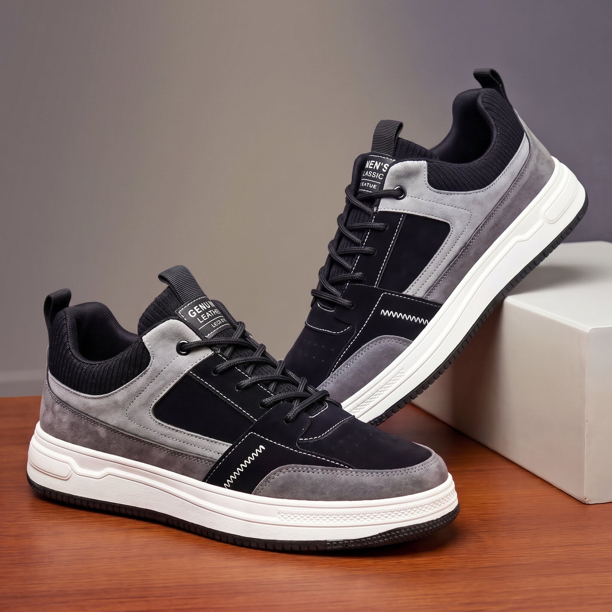 Kinross Panelled Suede-Look Trainers - Black