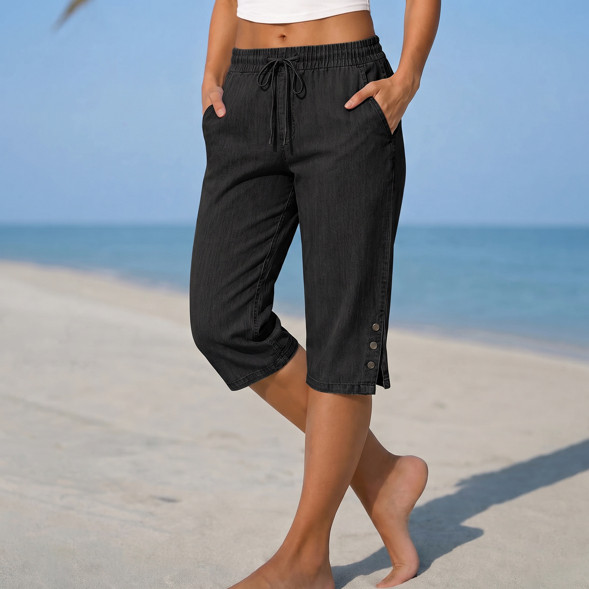 Langport Calf-Length Capri Trousers - Black