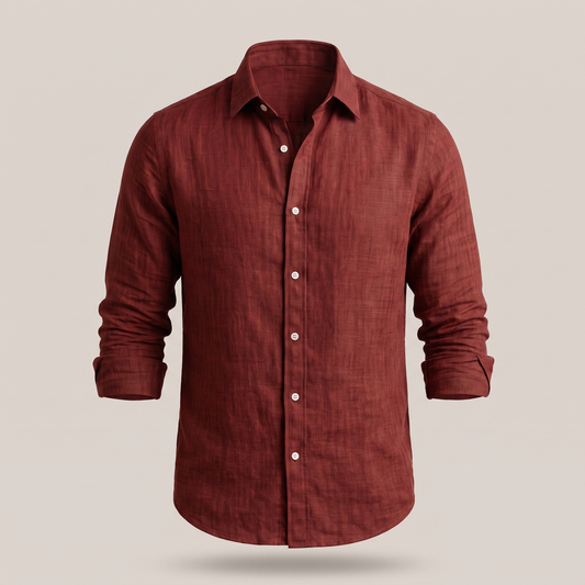 Leo Soft-Touch Linen Shirt - Red