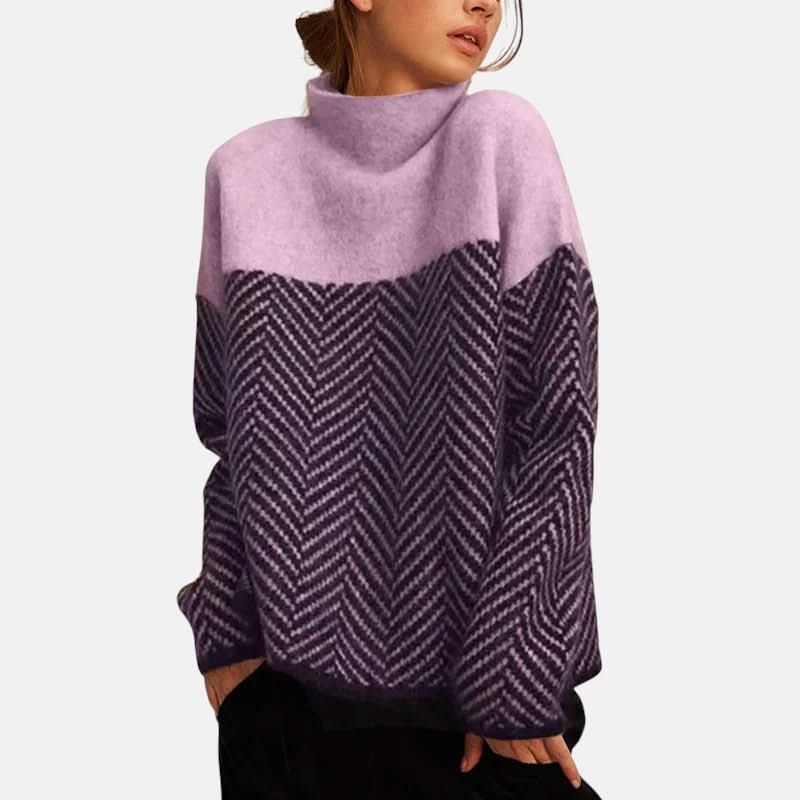 Lila Herringbone Knit Sweater - Purple