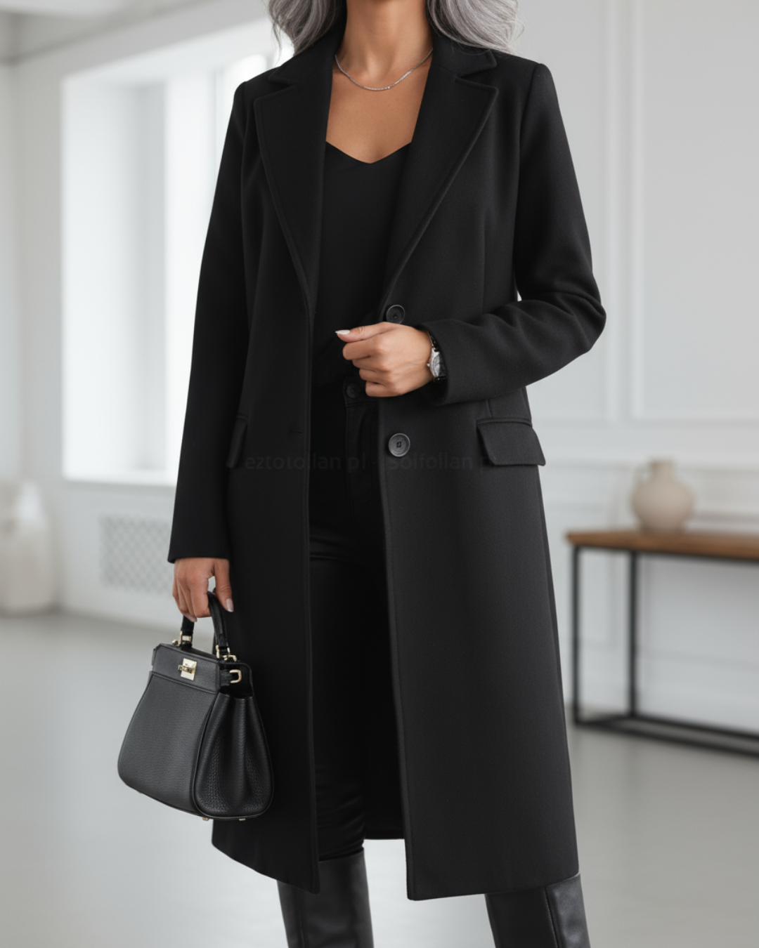 Lucienne Elegant Long Coat - Black