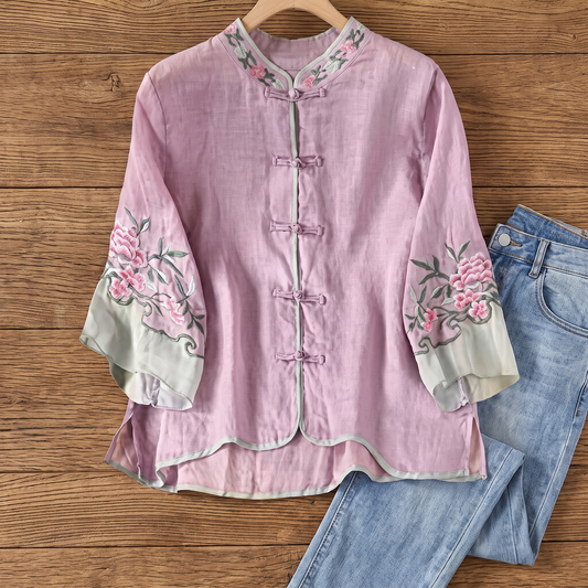 Marcombe Flare-Cuff Embroidered Blouse - Purple