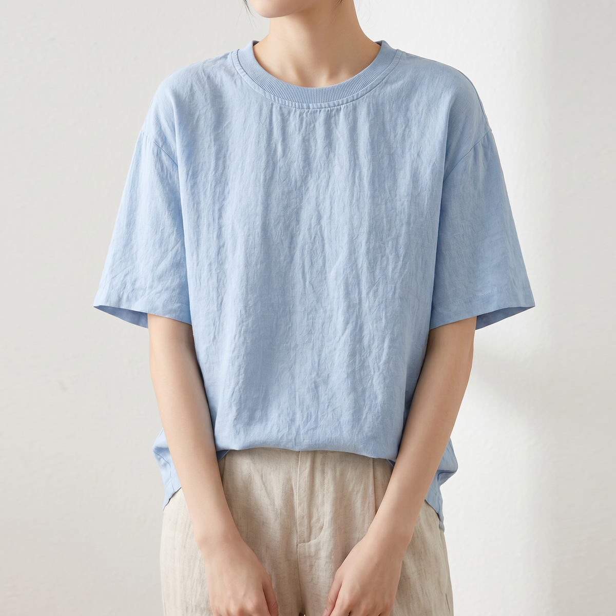 Margaret Relaxed Linen Tee - Blue