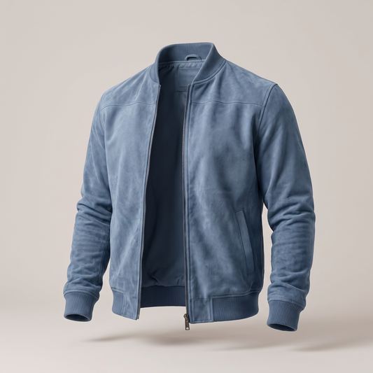 Montclair Suede-Look Bomber Jacket - Sky Blue