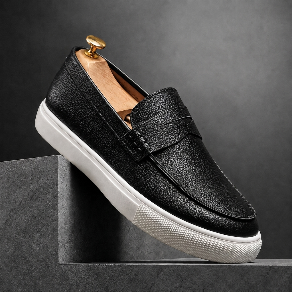 Mortlake Textured Leather-Look Loafers - Classic Black