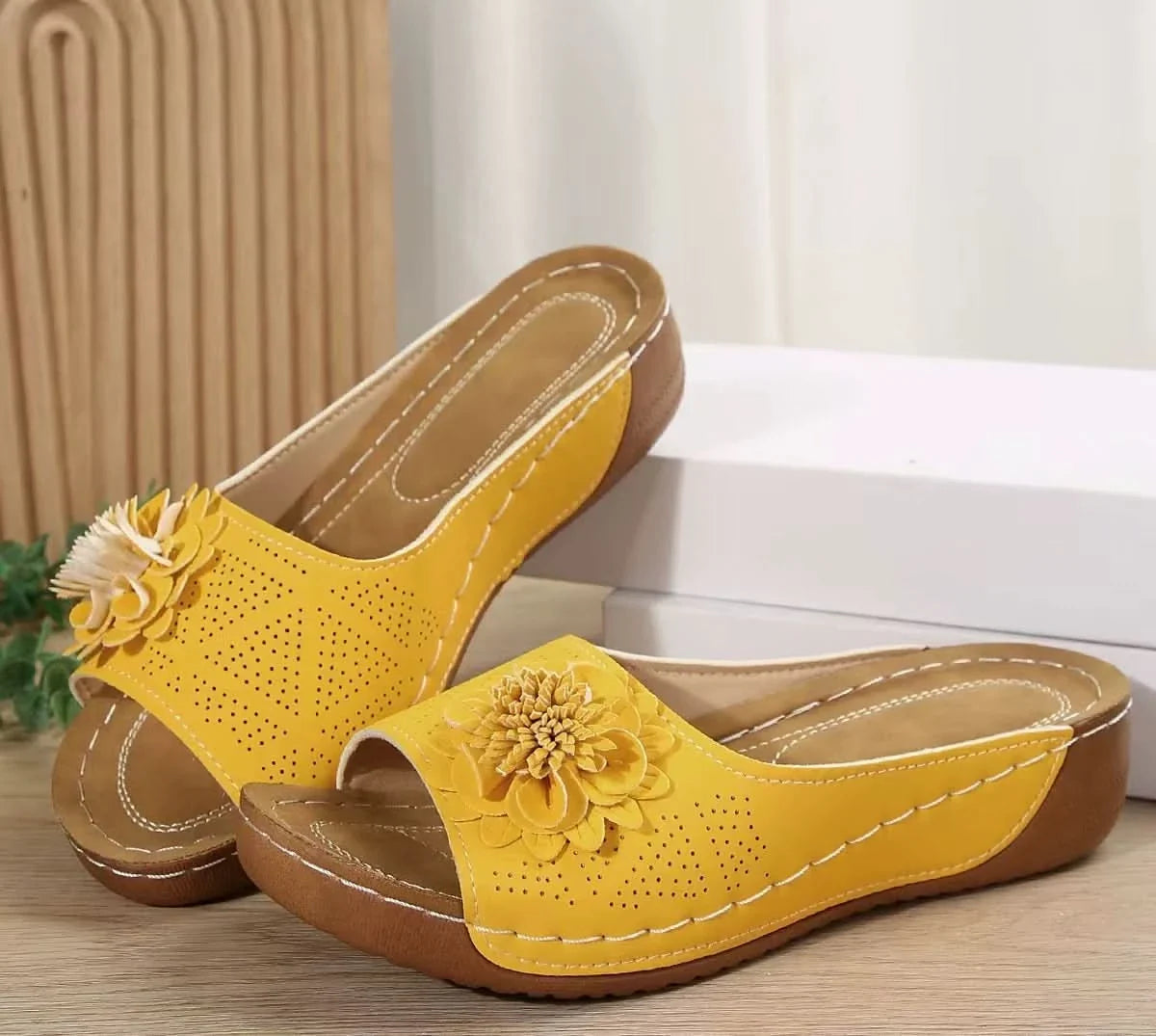 Nessa Flower Detail Comfort Sandals - Yellow