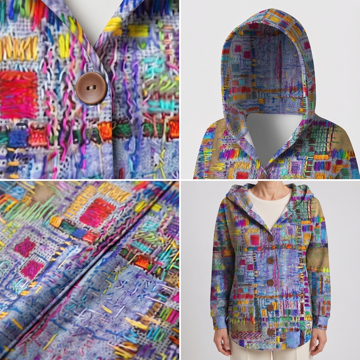Patchwork Hooded Cardigan