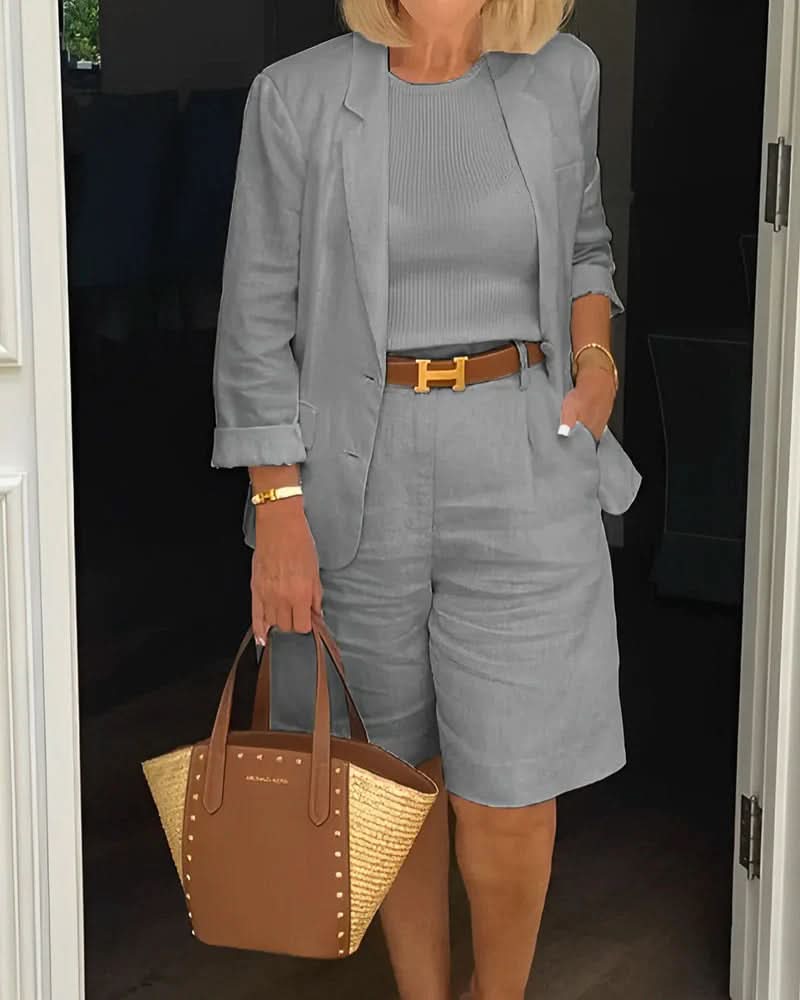 Riley Stylish Two-Piece Suit Set - Grey