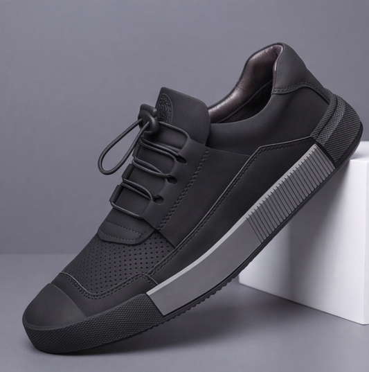 Rothbury Leather-Look Trainers - Black
