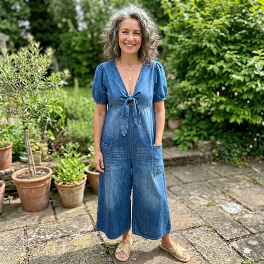 Rowanvale Tie-Front Denim Jumpsuit