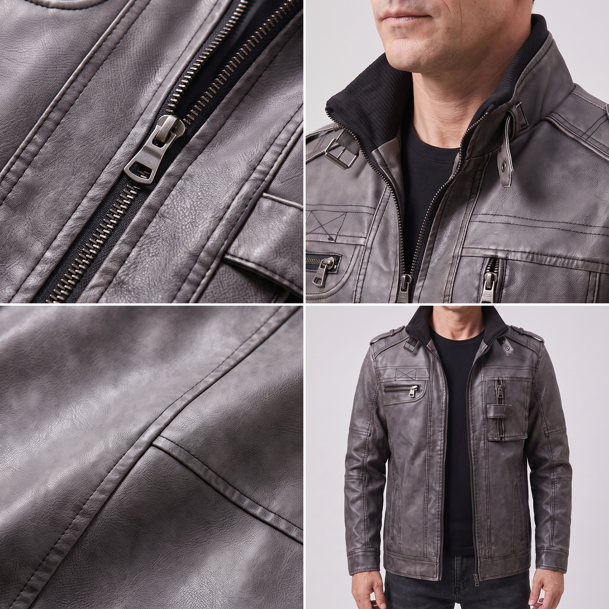Rugged Utility Leather-Look Jacket