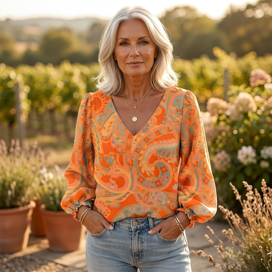 Solara Paisley V-Neck Blouse