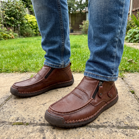 Wide Fit Leather-Look Walking Boots