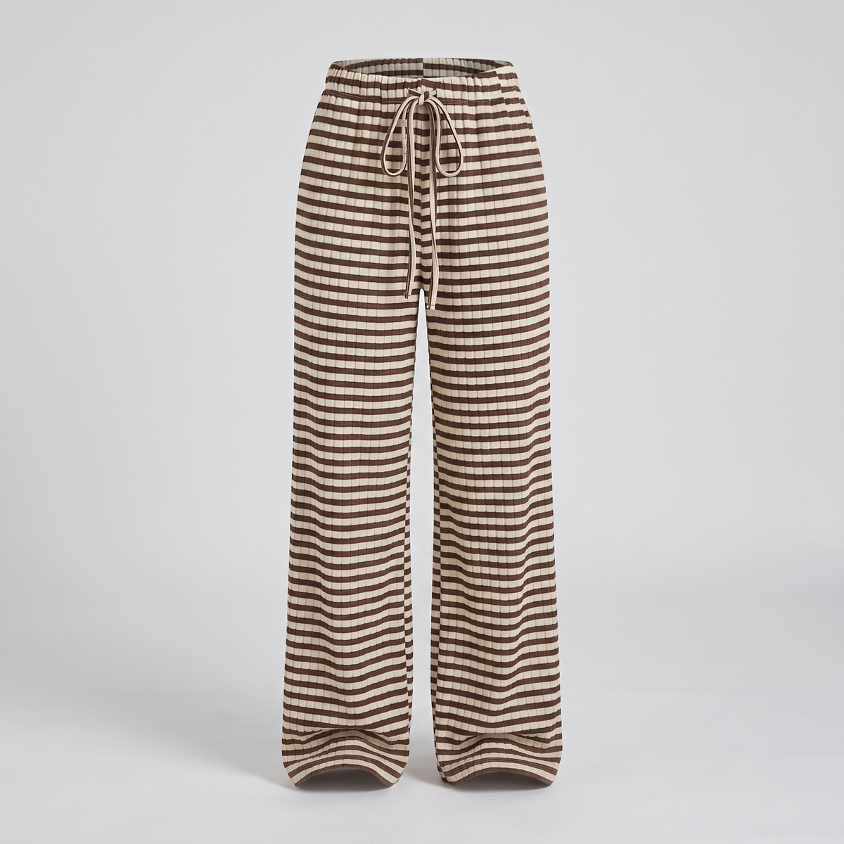 Winnie Relaxed Wide-Leg Pyjama Trousers - White Brown Striped