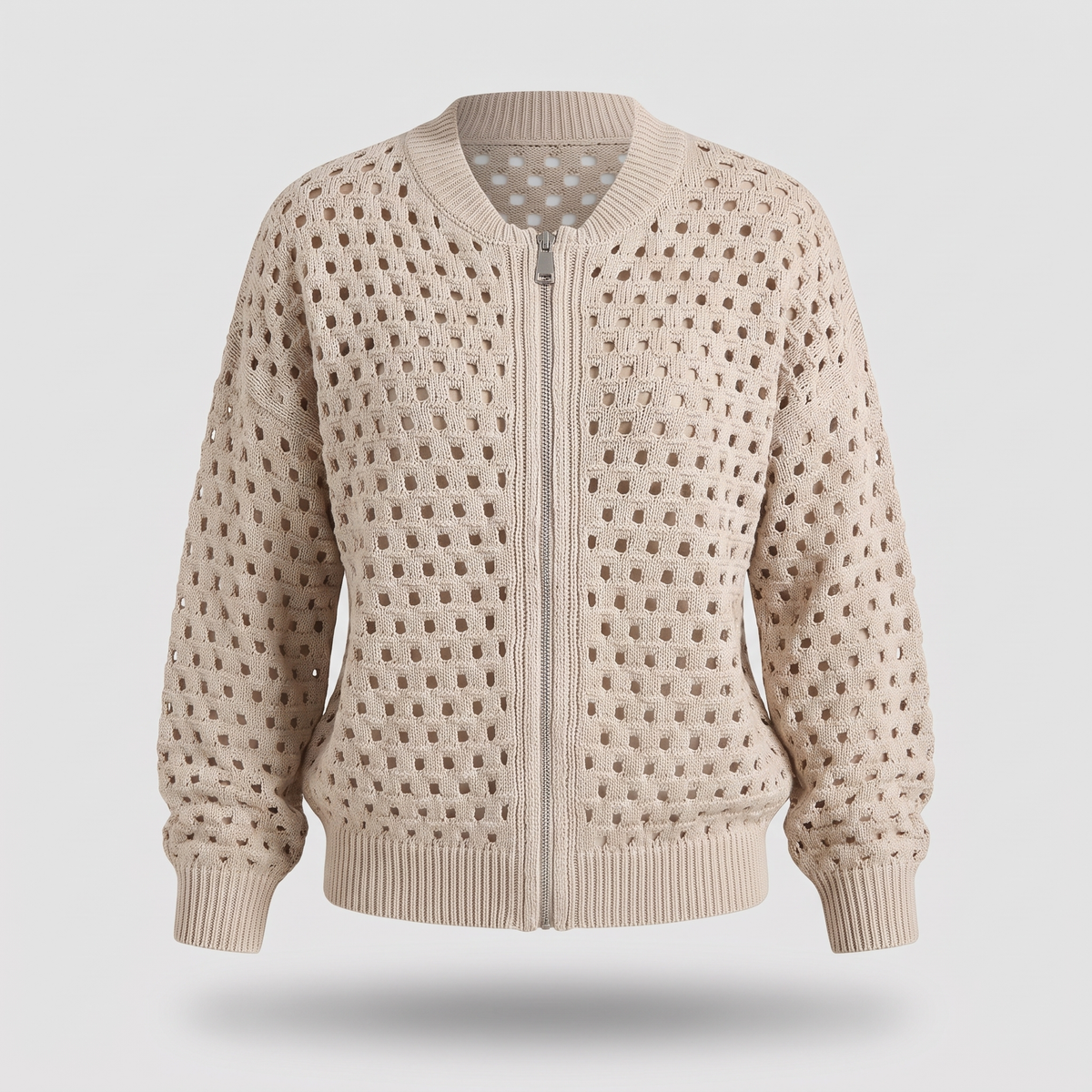 Gwendoline Openwork Knit Jacket - Beige