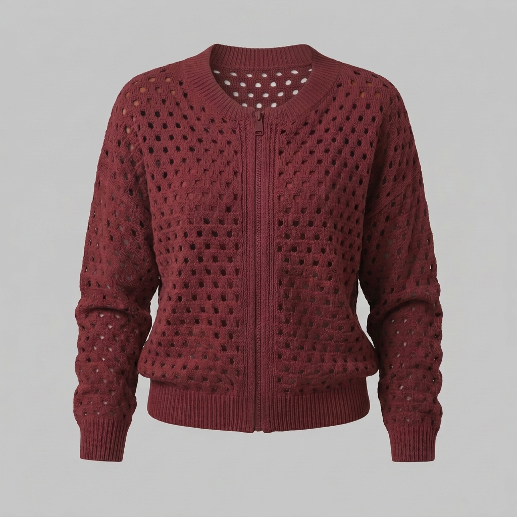 Gwendoline Openwork Knit Jacket - Burgundy