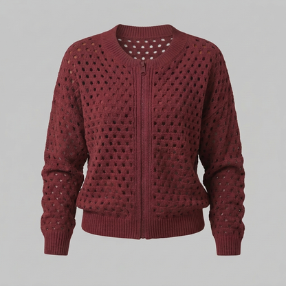 Gwendoline Openwork Knit Jacket - Burgundy