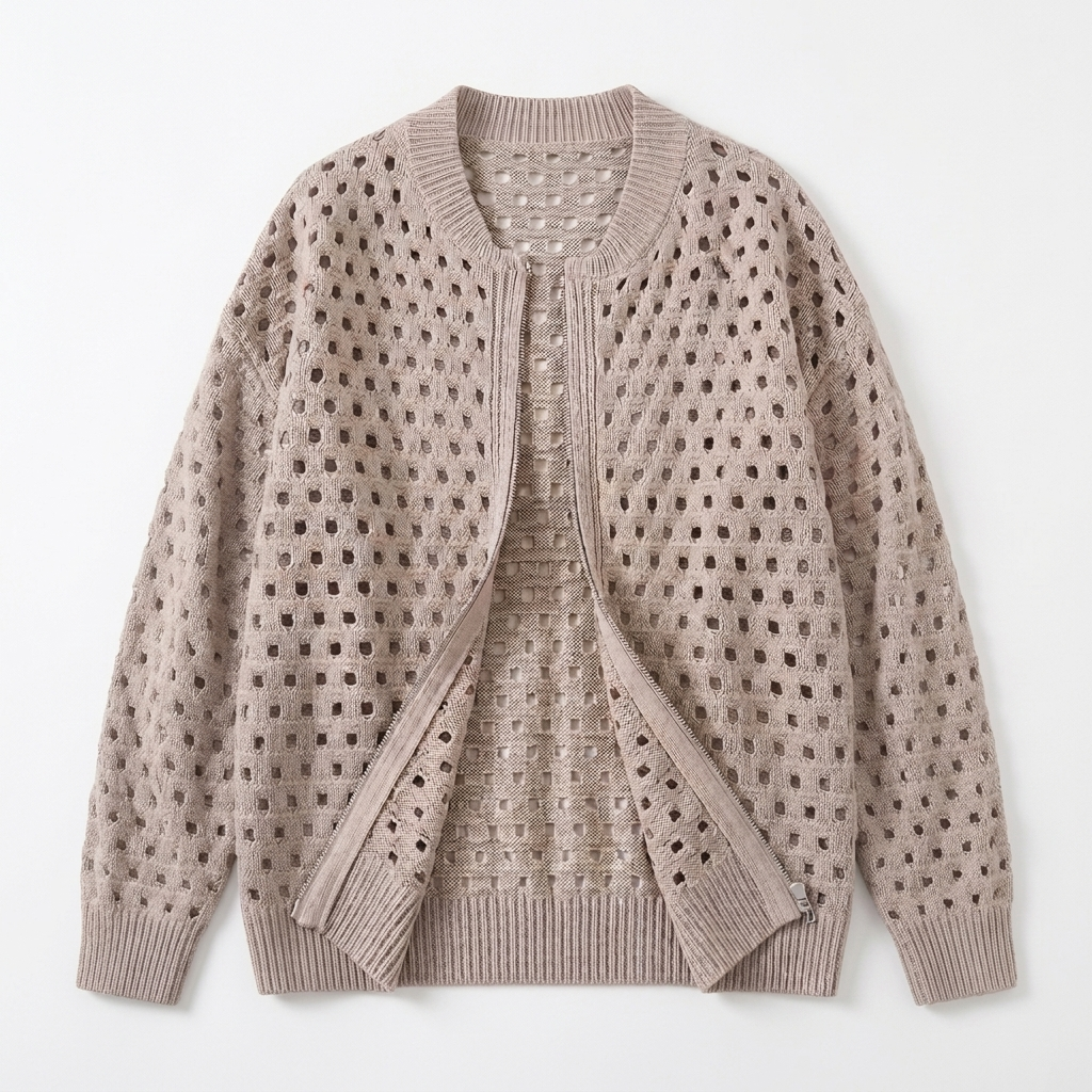 Gwendoline Openwork Knit Jacket - Khaki