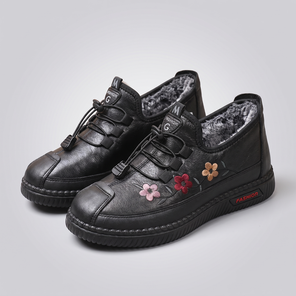 Agnes Cosy Moccasin Shoes - Black Plush