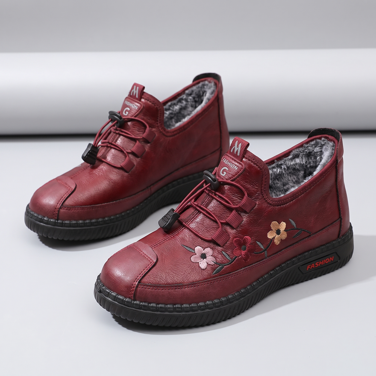 Agnes Cosy Moccasin Shoes - Red Plush