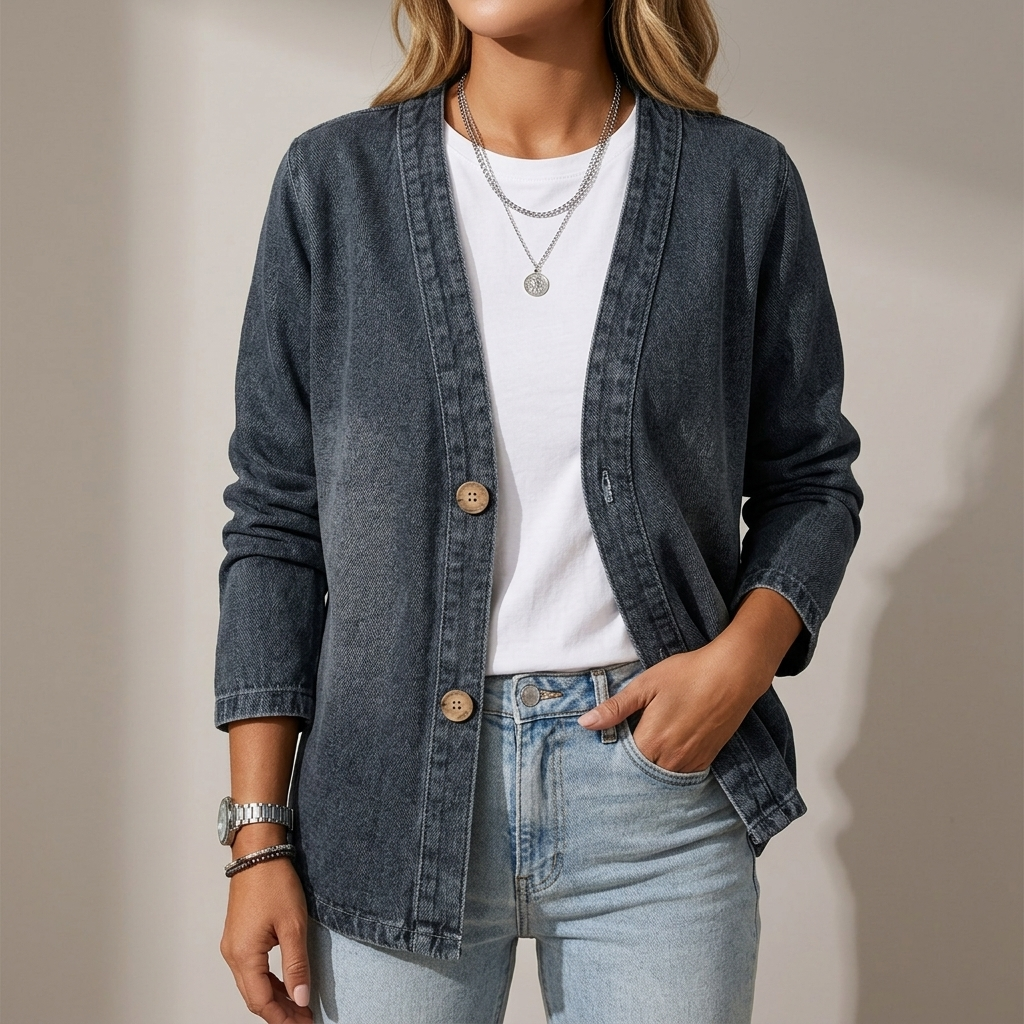 Ailsa Relaxed Denim Cardigan - Black