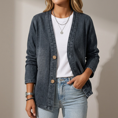 Ailsa Relaxed Denim Cardigan - Black