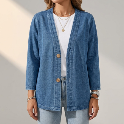 Ailsa Relaxed Denim Cardigan - Dark Blue
