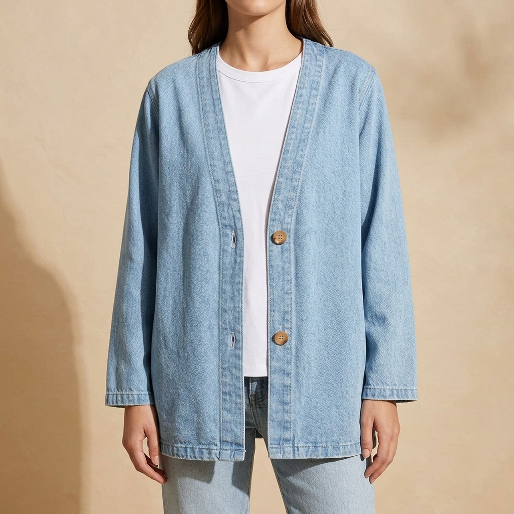 Ailsa Relaxed Denim Cardigan - Light Blue