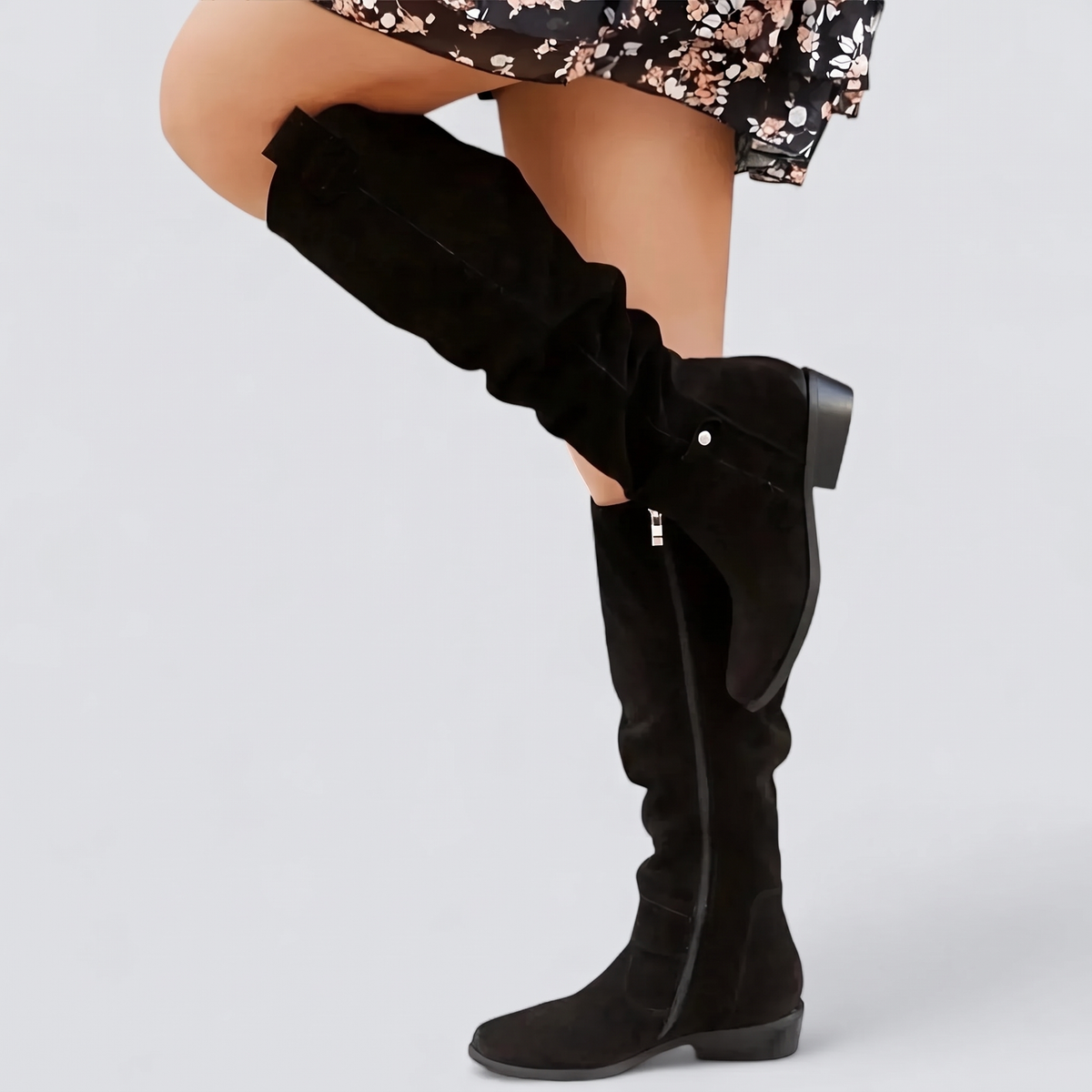 Ainsmere Slouch Suede-Look Knee-High Boots - Black