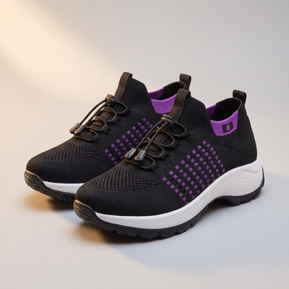 Ainsworth Stretch-Fit Walking Shoes - Black and Purple