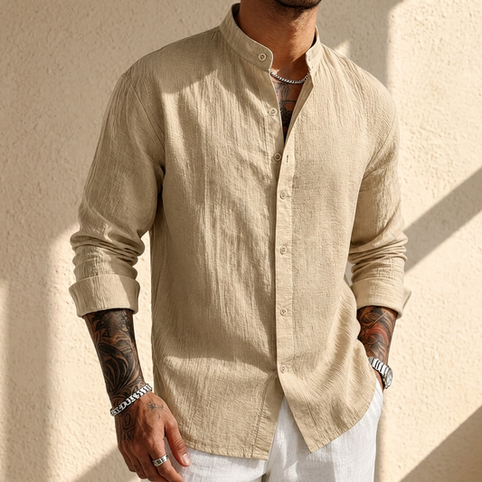 Albrighton Soft Linen Button Shirt - Beige