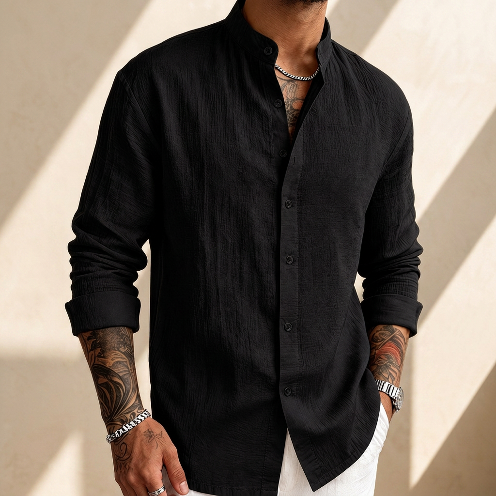 Albrighton Soft Linen Button Shirt - Black