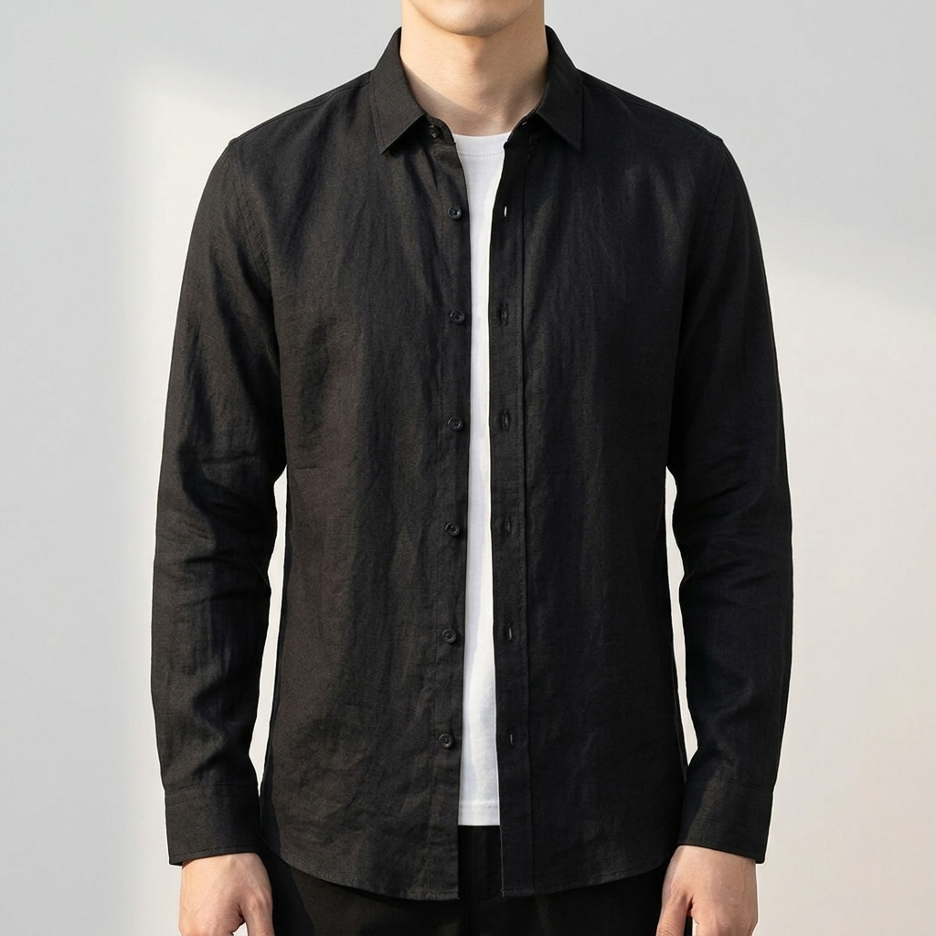 Alderley Grandad Collar Shirt - Black